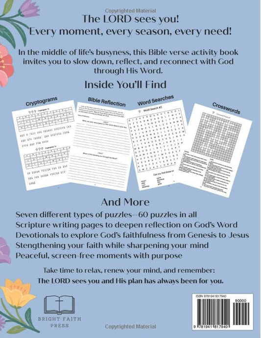 The LORD Sees Me Bible Verse Activity Book for Women: Uplifting Scripture Puzzles, Devotionals, and Bible Study to Strengthen Faith, Relieve Stress, and Renew Your Mind