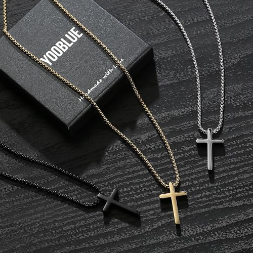 2 Pcs/3 Pcs Cross Necklace for Men, Silver Black Gold Cross Chain Stainless Steel Cross Pendant Jewelry Christian Religious Gifts for Boys Men 16-30 Inches - size: 16in, style: 3Pcs(silver+black+gold) 1.2 "* 0.7'' pendant
