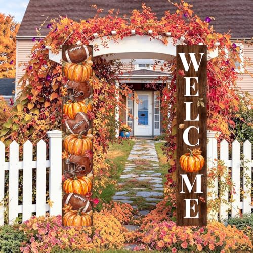 Fall Welcome Banner Porch Sign Football Banner Front Door Outdoor Decor - color: Welcome3