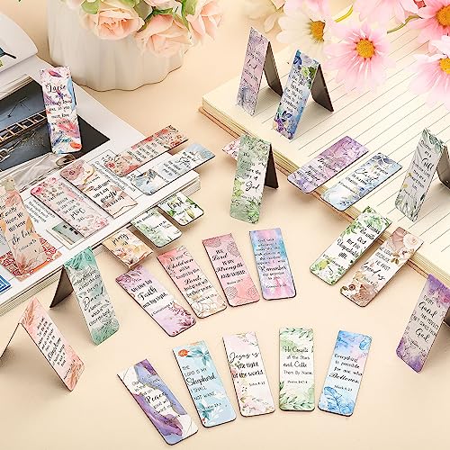 Chinco 30 Pcs Magnetic Bookmarks Christian Bookmarks Bulk Bible Verse Inspirational Scripture Page Clips for Women, Childrens, Kids, Teachers, Mothers Day, Church Supplies, School Gifts (Floral)