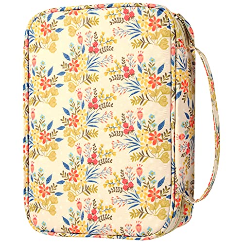 G-LEAF Bible Cover Case/Book Cover, Bible Case for Women Girls, Bible Cover Bags Floral Pattern With Handle Fits for Standard Size Bible, 9.5x6.7x2.5 In - color: Yellow Flower