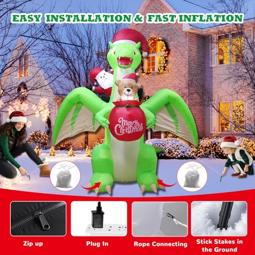 9 FT Giant Dinosaur Christmas Inflatable Decorations,with LED Lights - Santa Riding Dinosaur Christmas, Heavy-Duty Blower for Indoor/Outdoor Holiday Party Decor Weatherproof, Eye-Catching Xmas Display - style: Dinosaur