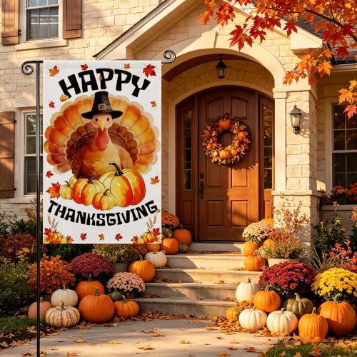 Happy Thanksgiving Turkey Garden Flag Outdoor Yard Decor 12x18 Inch - color: Happy Thanksgiving