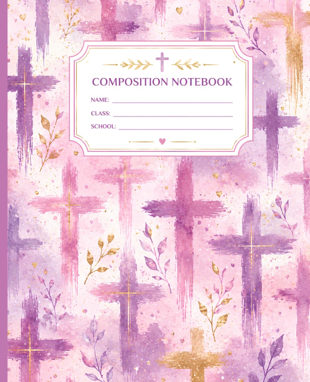 Christian Composition Notebook for Girls: Pink Purple Watercolor Cross Design | College Ruled Notebook for School, Notes, Writing & Bible Study