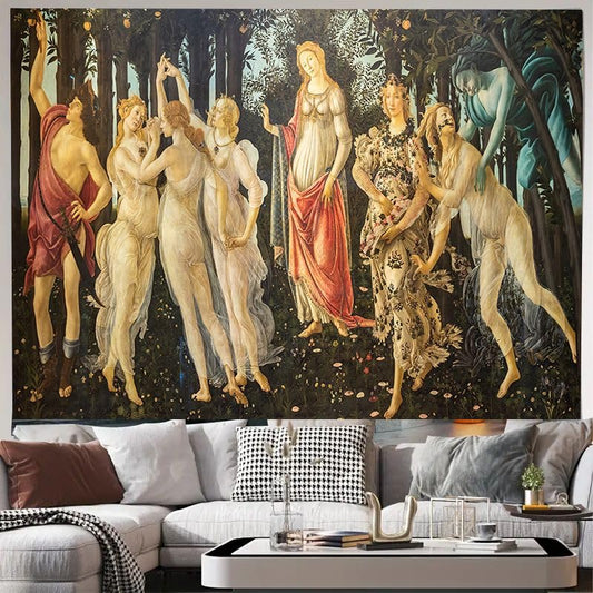 FENDROM ART Vintage Tapestry Wall Hanging Home Decor, La Primavera Allegory of Spring 1482 by Sandro Botticelli Art Print Painting for Living Room Bedroom Bathroom Dorm - color: Sandro, size: 79"L x 59"W