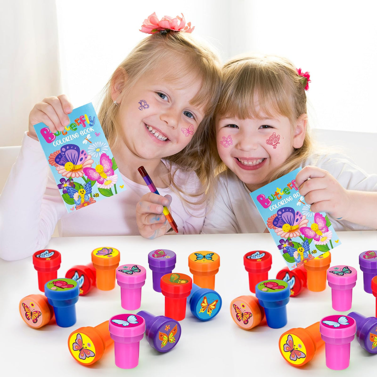 Cinrobiye 24 Pcs Butterfly Stampers Party Favor Set, Cute Butterfly Stamps for Kids Birthday Party, Classroom Rewards, Carnival Prizes, Goody Bag Fillers,Themed Party Supplies - color: Butterfly