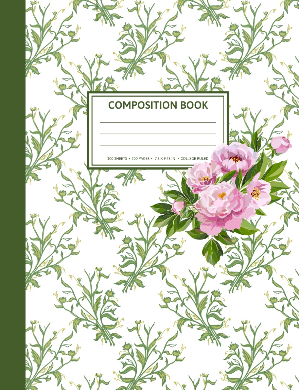 English Garden Composition Notebook, College Ruled, 200 Pages (100 Sheets), 7.5 x 9.75 in, Cute Notebook for School, Notes, Journaling, and Work