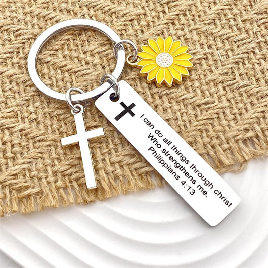 Christian Bible Verse Gifts Keychain Inspirational Scripture Keychains with Cross Pendant I Can Do All Things Through Christ Who Strengthens Me Philippians 4:13