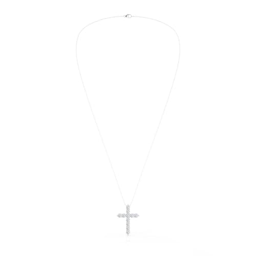 Belacqua 1/2-2 Carat Round Lab Grown Diamond Cross Pendant Necklace in Sterling Silver, 18 Inches Cable Chain, G-H Color, SI2-I1 Clarity, Fine Jewelry for Women, Gift Box Included - size: 2.00 Cttw