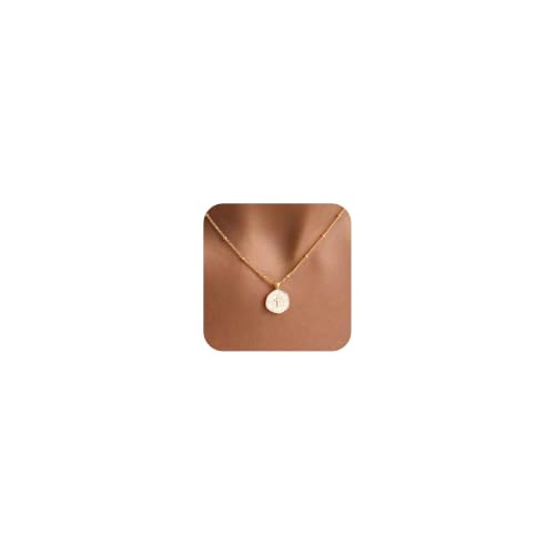 M MOOHAM Enamel Mini Cross Necklace for Women Girl, 14K Gold Plated Jewelry - color: " pearl white cross-beaded chain