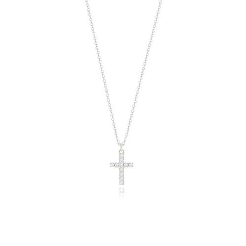 Zeffy Cross Necklace for Women,18K Gold/Silver Plated Tiny Cubic Zirconia Cross Pendant Necklace for Women Simple Layered Cross Necklaces for Women - color: Silver
