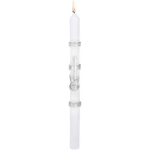 Baptism Candle for Boys Girls - Baptismal Candles Catholic for Baptism - Velas para Bautizo de Niño - Velas de Bautizo - color: Silver