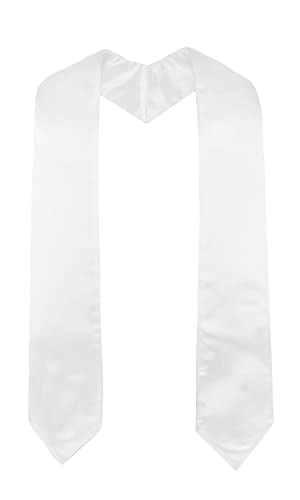 GraduatePro Plain Graduation Stole for Unisex Adults Sash 60"/72" Long 16 Colors - color: White, size: 72