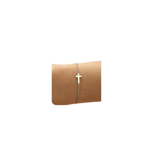 18K Gold Plated Pearl Beaded Cross Bracelets for Women Adjustable - color: Tiny Cross-White Gold