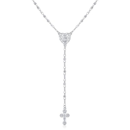 Women's Gold Virgin Mary Necklace, 14k Gold Plated Rosary Bead Cross Chain - style: Silver-Style 2