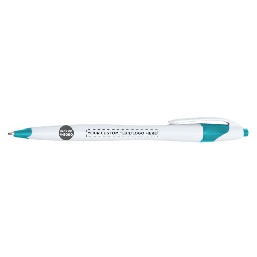 DISCOUNT PROMOS Personalized Ballpoint Pens, Bulk Packs of 4 to 5000 Pieces, Black Ink, Slim & Curvy Design, Retractable, Ideal for Office, Corporate Merchandise, Tradeshows - Teal - color: - Custom - Teal, size: Pack of 1 (Count options: 4–5,000)