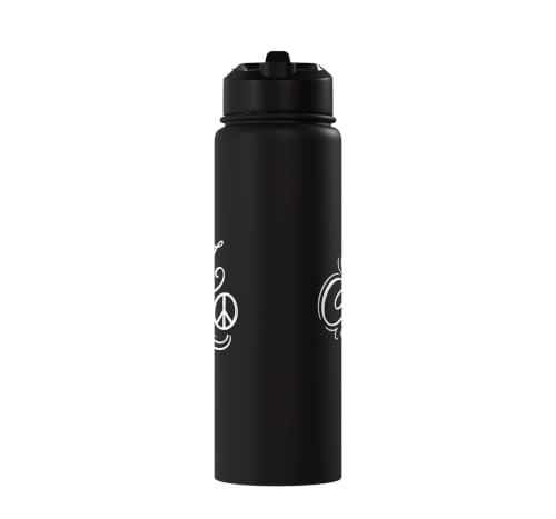 fancy Italic script Initial Letter A minimalist peace symbol Stainless Steel Insulated Water Bottle - color: Black