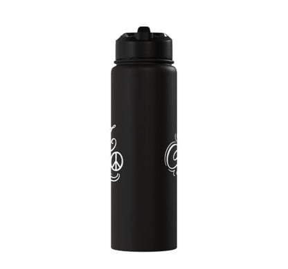 fancy Italic script Initial Letter A minimalist peace symbol Stainless Steel Insulated Water Bottle - color: Black