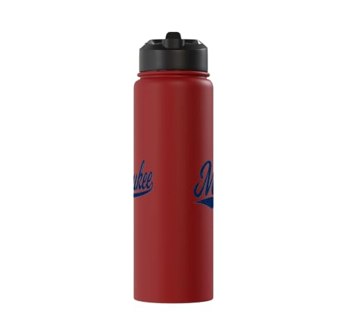MILWAUKEE WISCONSIN VARSITY SCRIPT VINTAGE STYLE Stainless Steel Insulated Water Bottle - color: Red