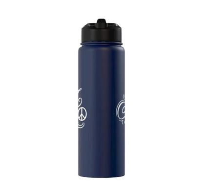 fancy Italic script Initial Letter A minimalist peace symbol Stainless Steel Insulated Water Bottle - color: Navy Blue