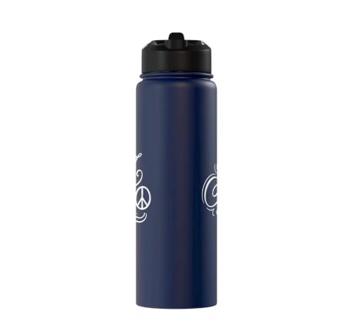 fancy Italic script Initial Letter A minimalist peace symbol Stainless Steel Insulated Water Bottle - color: Navy Blue