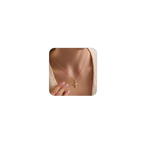 VIROMY Gold Cross Necklace for Women - Dainty Diamond Cross Pendant Necklaces Non Tarnish Waterproof Necklace Simple Choker Minimalist Jewelry - style: K-Cross-Gold