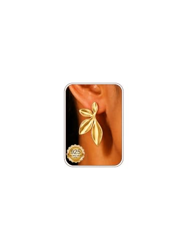 S925 Sterling Silver Flower Statement Earrings For Women Trendy - color: gold leaf
