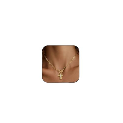 Chunky Cross Necklace for Women, 14K Gold Plated/Silver Statement Cross Pendant Necklace Simple Chunky Charm Necklace Big Gold Necklaces for Women Trendy Faith Jewelry Gifts - color: Chunky Cross GD