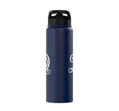 fancy Italic script Initial Letter D minimalist peace sign Stainless Steel Insulated Water Bottle - color: Navy Blue