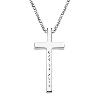 Engraved Cross Necklace for Men, Women & Boys & Girls Cross Necklace, Stainless Steel Cross Pendant Necklace, Faith & Inspiration Christian Jewelry Gift - color: God Is Able