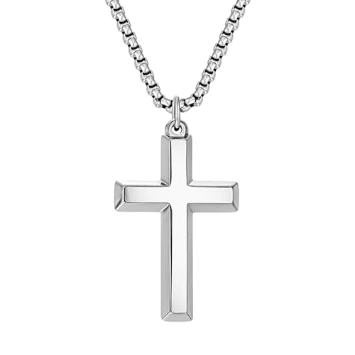 Cross Necklace for Men Teen Boys Silver Gold Black 22-24 Inch - color: Silver, size: 24 inches