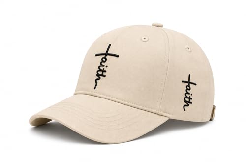 Christian Faith Cross Hats, Embroidered Baseball Caps for Men & Women - color: Tan Black
