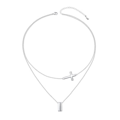 DAOCHONG S925 Sterling Silver Sideways Cross Choker Necklace 14+4 Inch - color: Silver-Layer
