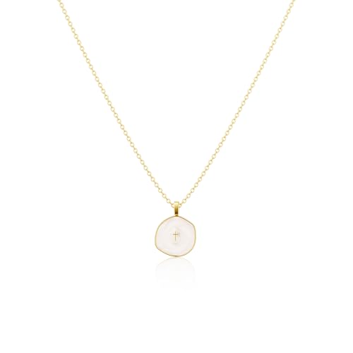Robaice Cross Necklace for Women, Dainty 14K Gold Plated Cross Necklace - style: disc cross gold