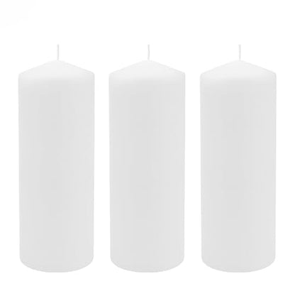 Stonebriar 3 Pack Tall 3 x 8 Inch 80 Hour Long Burning Unscented White Wax Pillar Candles - size: 3 x 8 inches, style: Pack of 3