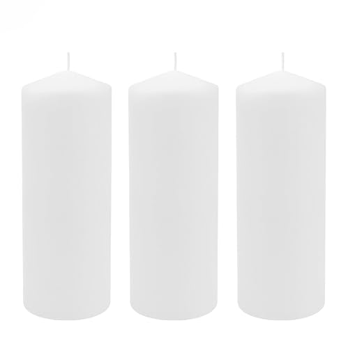 Stonebriar 3 Pack Tall 3 x 8 Inch 80 Hour Long Burning Unscented White Wax Pillar Candles - size: 3 x 8 inches, style: Pack of 3