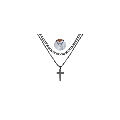 FaithHeart Cross Necklace for Men, Silver/Black/Gold Crucifix Necklace Stainless Steel Pendant with Cuban Chain Jesus Cross Necklaces Religious Gifts for Men - color: 01. Cross-Black, size: Chain Length 22in/24in