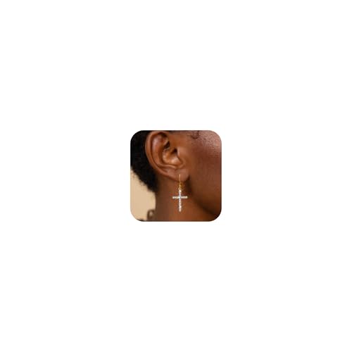 Silver Cross Dangle Earrings for Women 14K Gold Cross Dangle Earrings - color: Gold