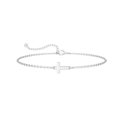 Moodear Cross Bracelet for Women, Dainty Sterling Silver/Gold Plated Gift - color: Silver Cross Bracelet