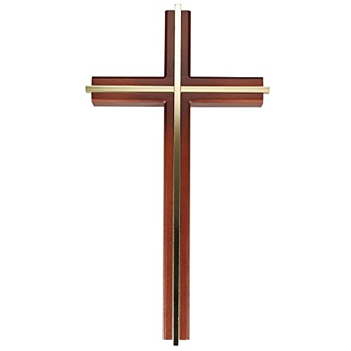 ACHIBANG 10" Wooden Cross for Wall, Modern Minimalist Wall Cross for Home Decor and Blessing, Catholic Gifts - color: Brown + Gold
