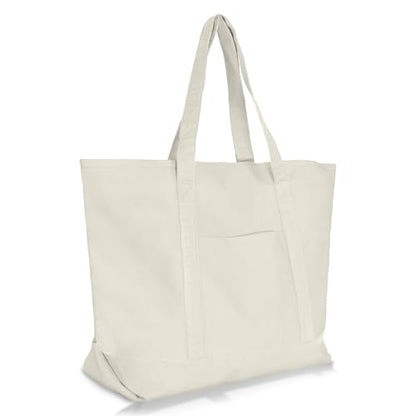 22" Heavy Duty Cotton Canvas Tote Bag (Zippered) - color: Natural