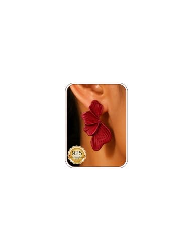 S925 Sterling Silver Flower Statement Earrings For Women Trendy - color: dark red