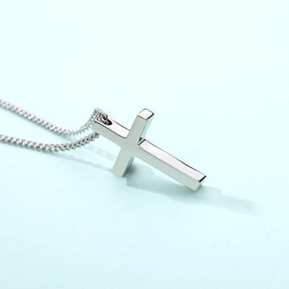 REVEMCN Christian Black Gold Silver Cross Necklace for Boys & Men, 16-22" - color: Silver - 0.8'' × 0.5'' cross pendant, size: 20 inches