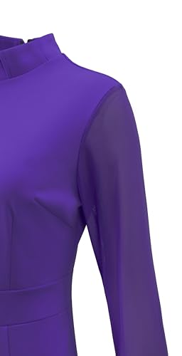 Trumpet Long Sleeve Mesh Church Dress Clergy Tab Insert Collar Priestess Dress - color: Purple, size: 3X-Large