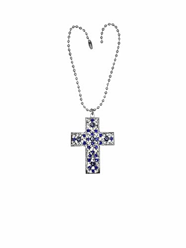 LUCKBOOSTIUM Rhinestone Cross Charm Hanging Accessory - Interior Decor for Car, Evil Eye Ornament and Bible-inspired Rear View Mirror Accessories, Home and Office Décor - color: Silver