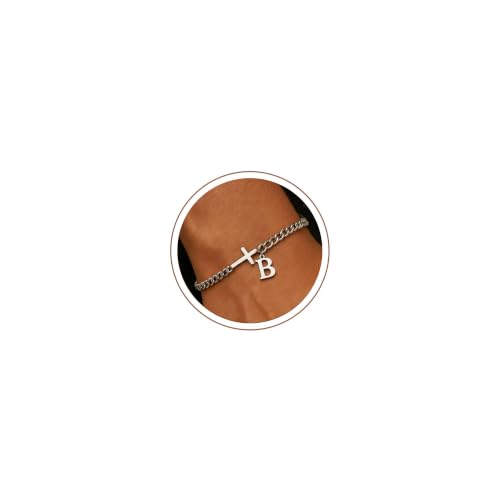 Cross Bracelets for Men Initial A - Z Faith Cross Bracelets Gifts - color: Silver B