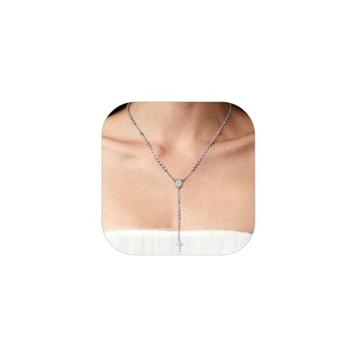 Supcare Rosary for Men Women Catholic Necklace Rosary Beads Customized - color: C01-Mini Virgin Mary Silver with Case