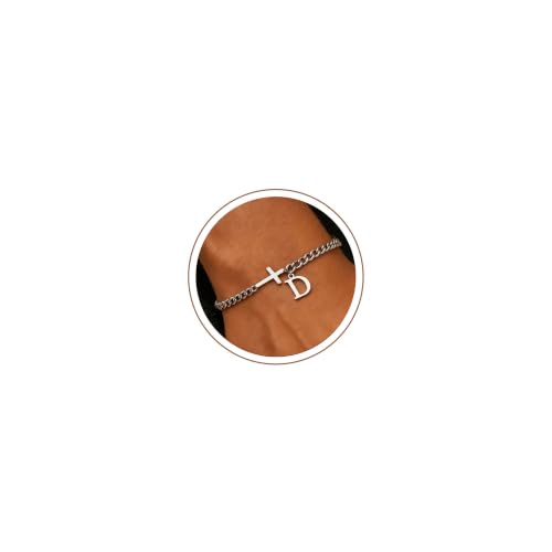 Cross Bracelets for Men Initial A - Z Faith Cross Bracelets Gifts - color: Silver D
