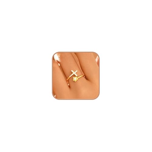 925 Sterling Silver Cross Flower Adjustable Ring For Womem - color: Gold
