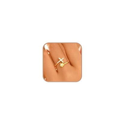925 Sterling Silver Cross Flower Adjustable Ring For Womem - color: Gold